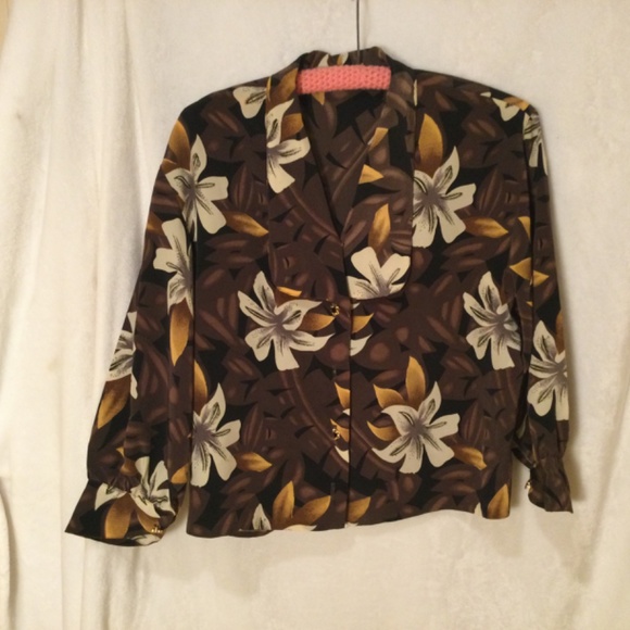 Women’s Tropical Flowers Long Sleeve Blouse - Picture 6 of 6